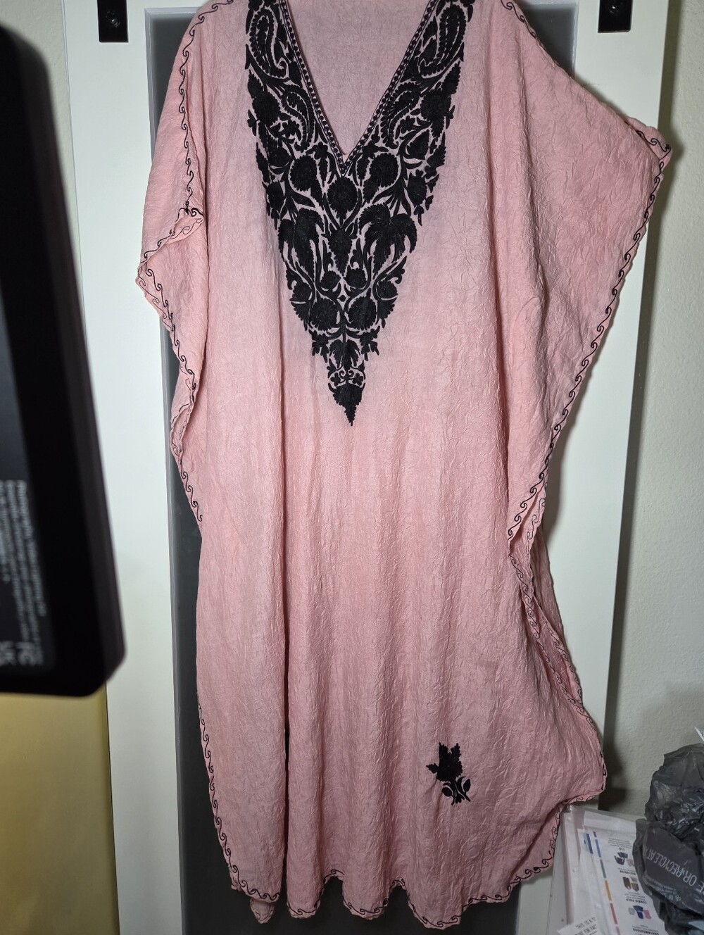 Pink And Black Kashmiri Aari Embroidered Kaftan 2XL Moroccan Glam Resortware